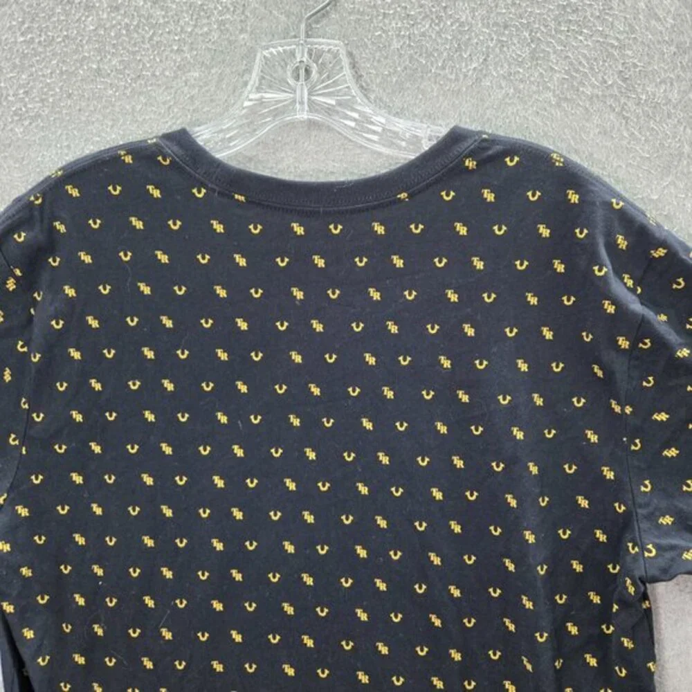 True Religion‎ Men Shirt Medium Black Monogram Logo Allover Print Short Sleeve